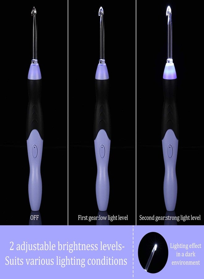 Chuangdi 11 Sizes Winter Lighted Crochet Hooks Set Rechargeable Crochet Hook Light up Hooks with Case, Interchangeable Heads 2.5 mm to 8 mm for DIY Craft Supplies(Purple-Black) - Image 4